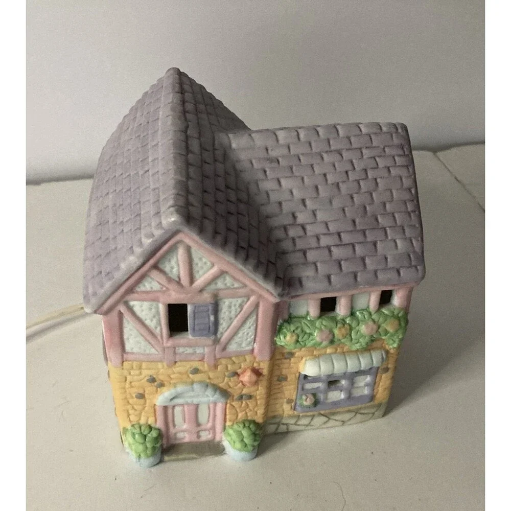 Lighthouse Cobblestone Home Village House 4” x 5” Vintage Light-Up Decor Shelf